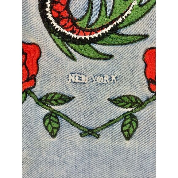 Carbon Savage Embroidered Dragon Rose Distressed Ripped Denim Jacket, Men's XXL - Picture 9 of 12